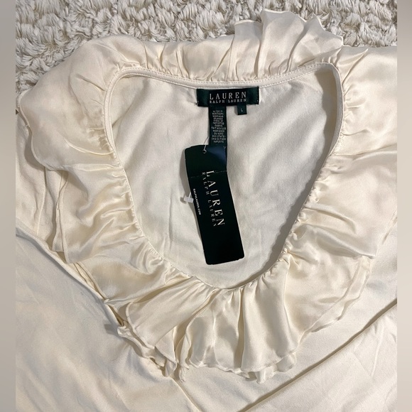 NWT Ralph Lauren Women’s Size L Cream long Sleeved Ruffled Collar Top - Picture 5 of 5